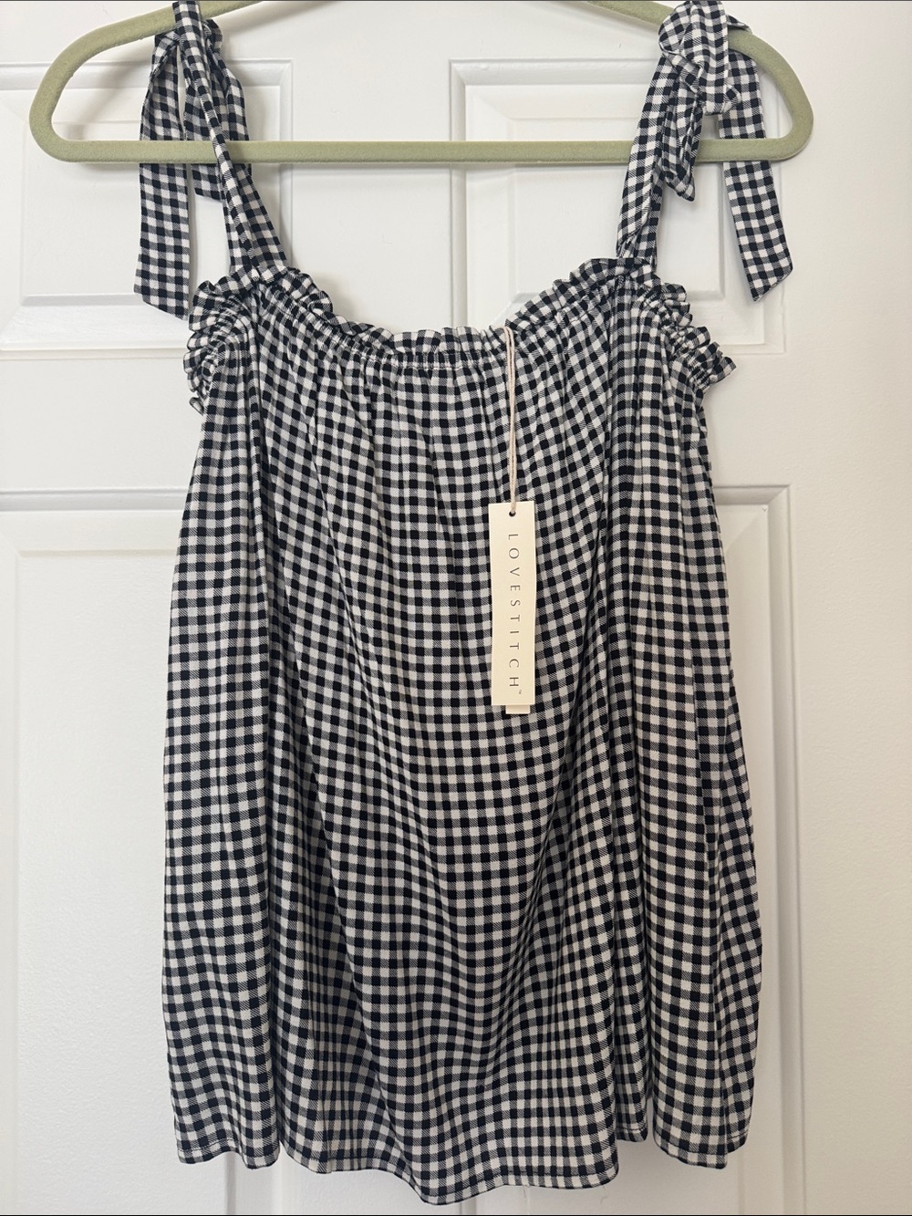 lovestitch Black and White Gingham Tie-Shoulder Camisole
